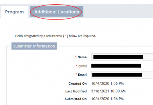 UCPE Additional Locations Tab is highlighted