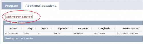 UCPE Add Locations hyperlink displays above the database table