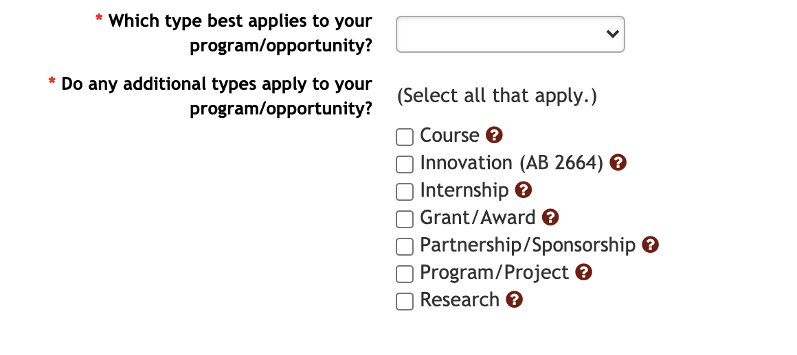 Types that apply to your program/opportunity